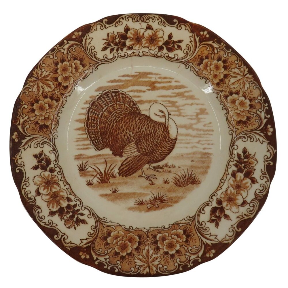 VTG Ucagco Turkey Flower Floral Plate 10.1in Thanksgiving Retro Made in Japan